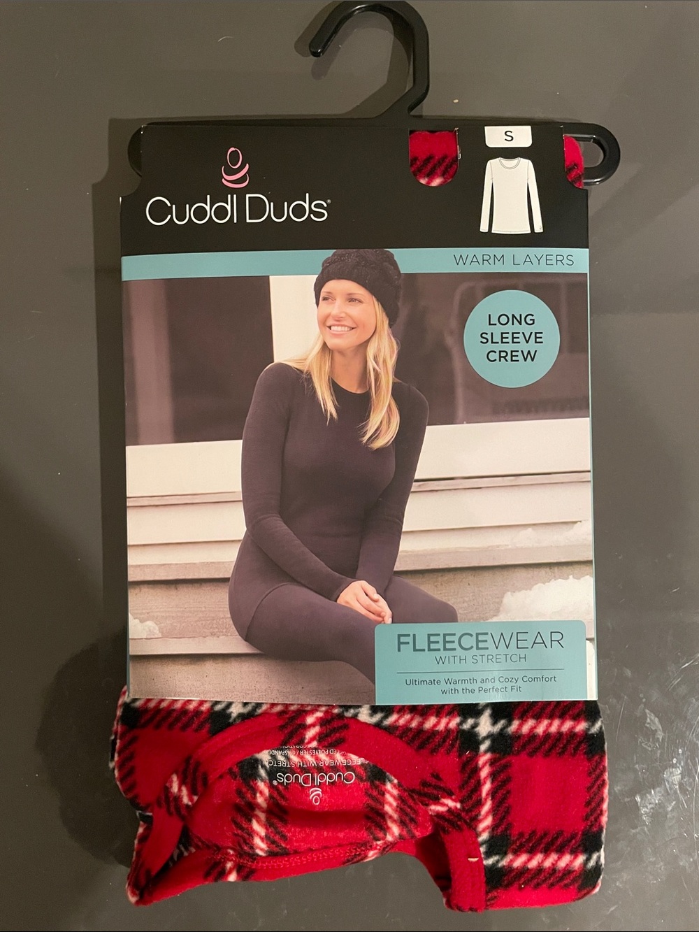Cuddl Duds Red and Black Plaid Fleece Long Sleeve Crew
